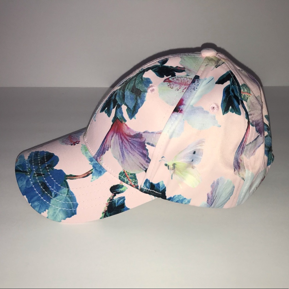Pink Floral Adjustable Baseball Hat EUC